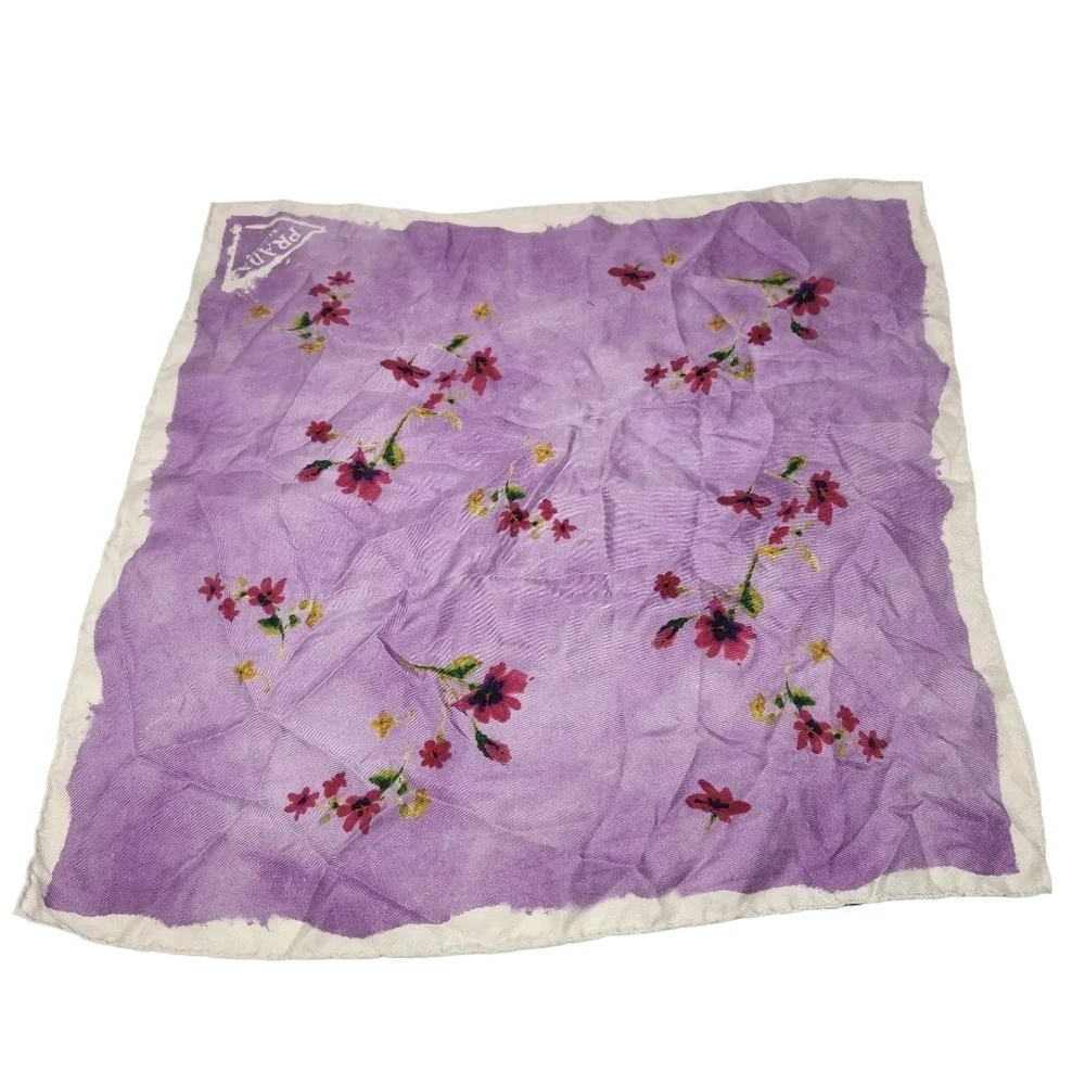 Prada | Women's Purple Printed Silk Twill Foulard Square Floral Printed Scarf